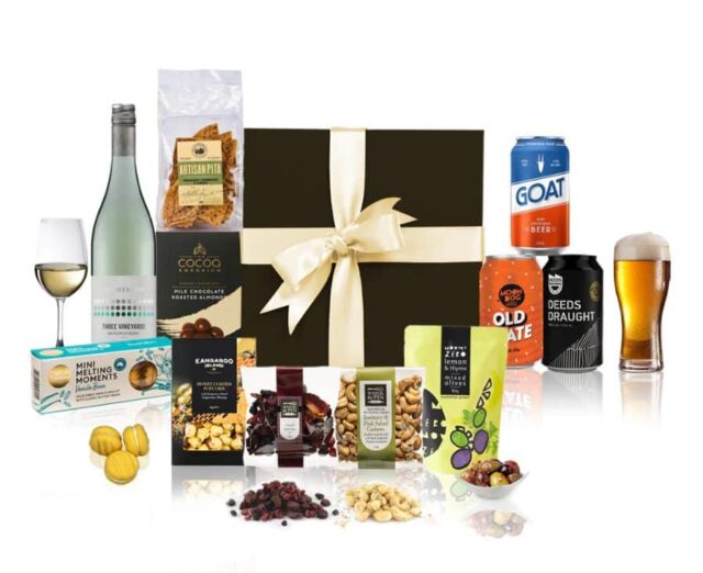 2024 Date Night Hamper with selection of beers and white wines, perfect for a romantic evening.