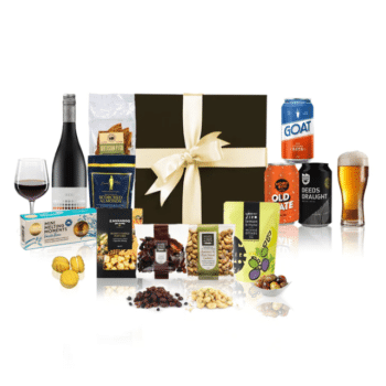 2024 Date Night Hamper featuring a curated selection of beers and red wines for a romantic evening.