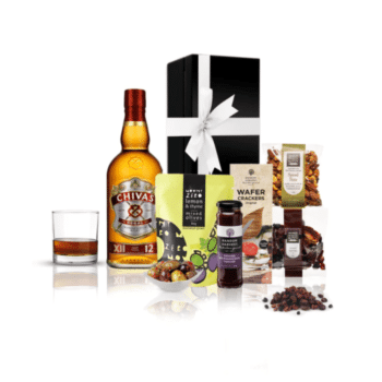 Whisky, antipasto, gourmet hamper, luxury gift, Scotch, charcuterie, cheese, olives, crackers, preserves, selection