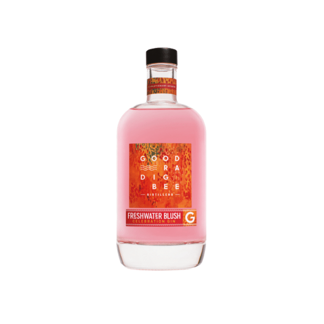 Freshwater Blush Celebration Gin bottle with bittersweet native fruits and zesty botanicals.