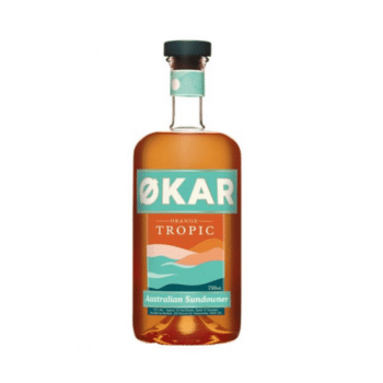 Bottle of Applewood Distillery Økar Orange Tropic, vibrant and tropical.