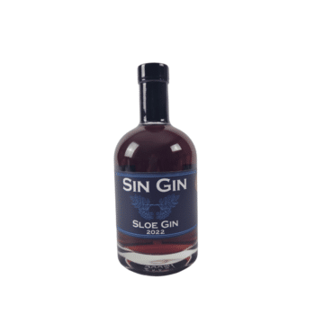 A 500ml bottle of Sin Gin Distillery Sloe Gin, artisanal and rich in Tasmanian sloe berry flavour.