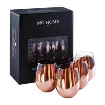 Copper Accent Stemless Wine Glass Set: Red Wine Set of 4