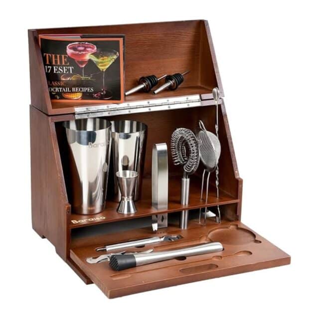 Bartender Kit: Home Bar Set with Steel Shaker & Box