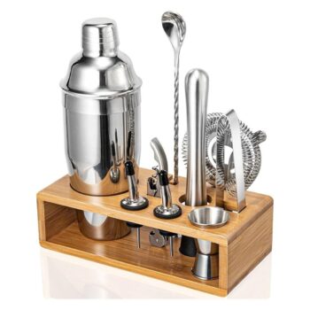 10-Piece Cocktail Shaker Set with Bamboo Stand & Martini