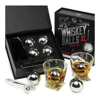 Luxury Gift Set for Him - 4 XL Whiskey Ice Balls with Tongs